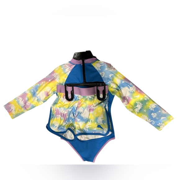 NWT Kids Girls Swimsuit Set Shorts Bucket Hat Long Sleeve Tommy Bahama Rainbow - Picture 2 of 4